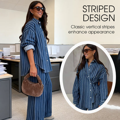 Women's Casual Striped Shirt and Pants Set