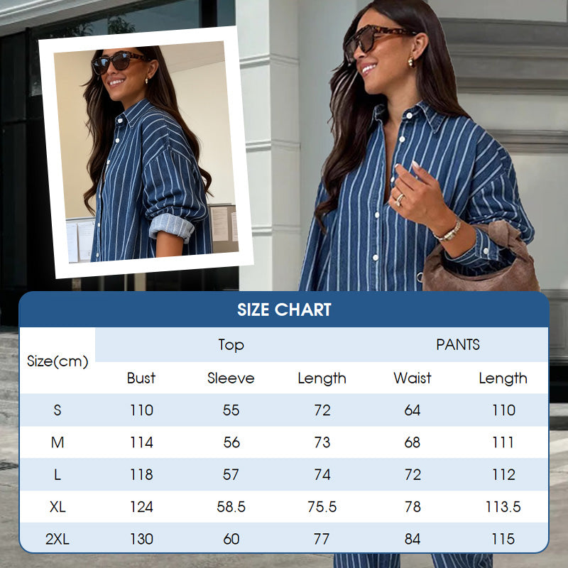 Women's Casual Striped Shirt and Pants Set