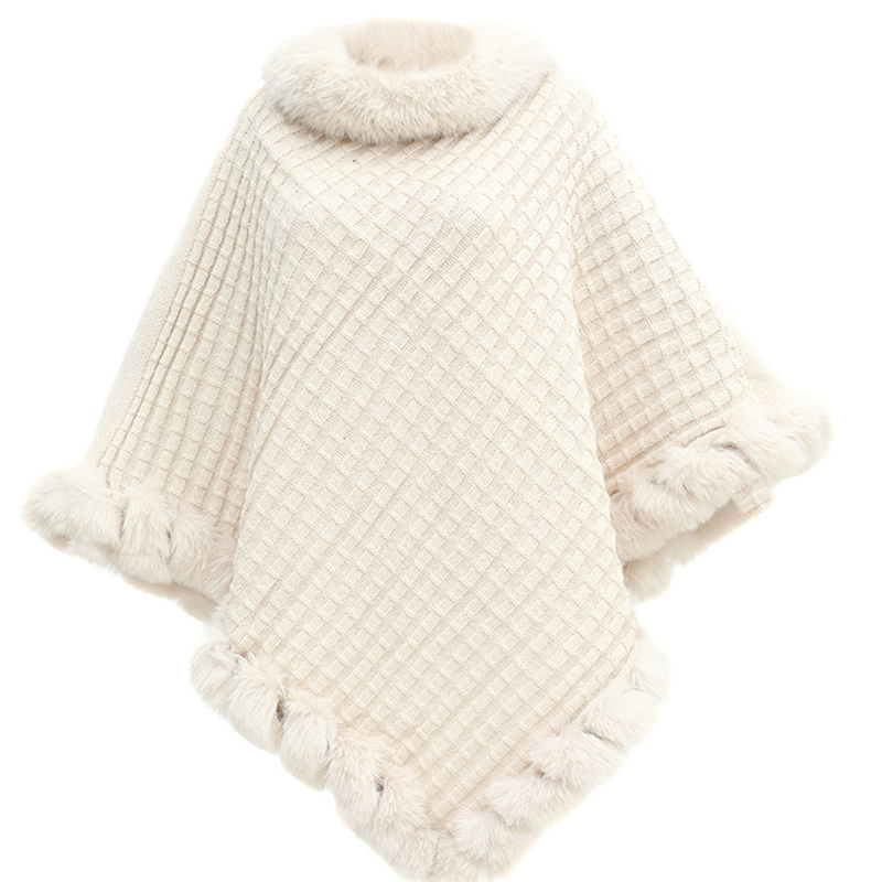 Women's Chic Ultra-Warm Faux Fur Trim Knit Shawl