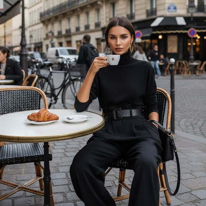 💕Women’s Elegant Turtleneck Top & High-Waist Pants Set (Get a Free Belt)