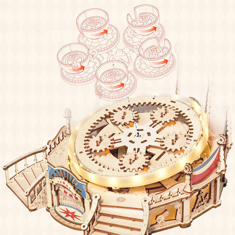 DIY Wooden Puzzles Carousel Music Box