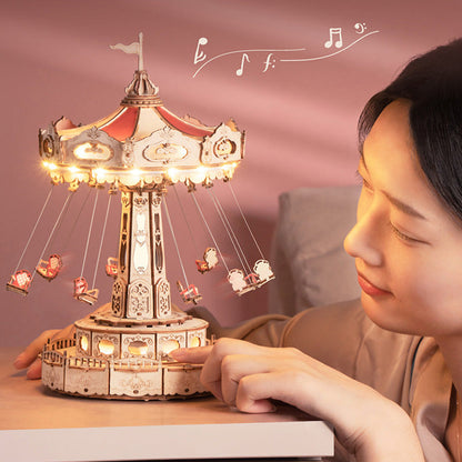 DIY Wooden Puzzles Carousel Music Box