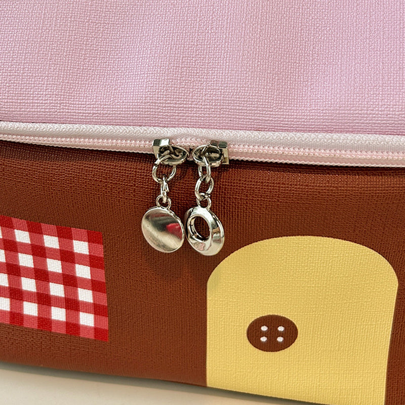 Large Capacity Color-Block Cartoon House-Shaped Handheld Cosmetic Bag