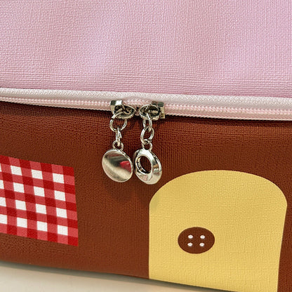 Large Capacity Color-Block Cartoon House-Shaped Handheld Cosmetic Bag