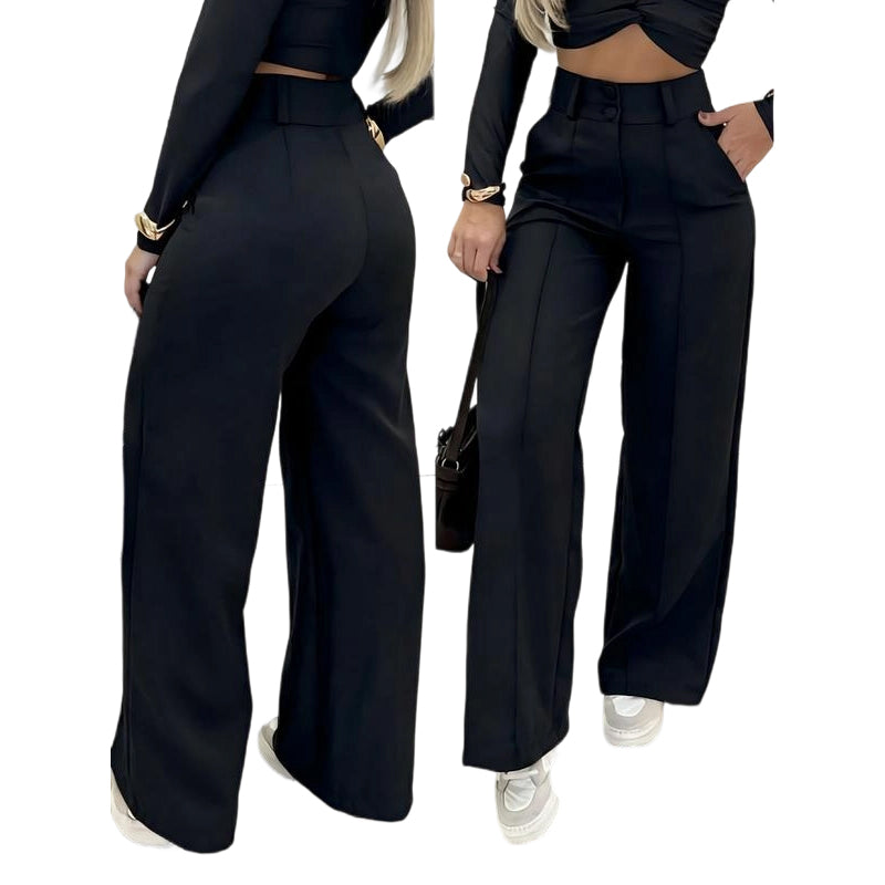 ✨🔥Women's High-Waist Wide-Leg Solid Color Trousers💞