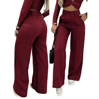 ✨🔥Women's High-Waist Wide-Leg Solid Color Trousers💞
