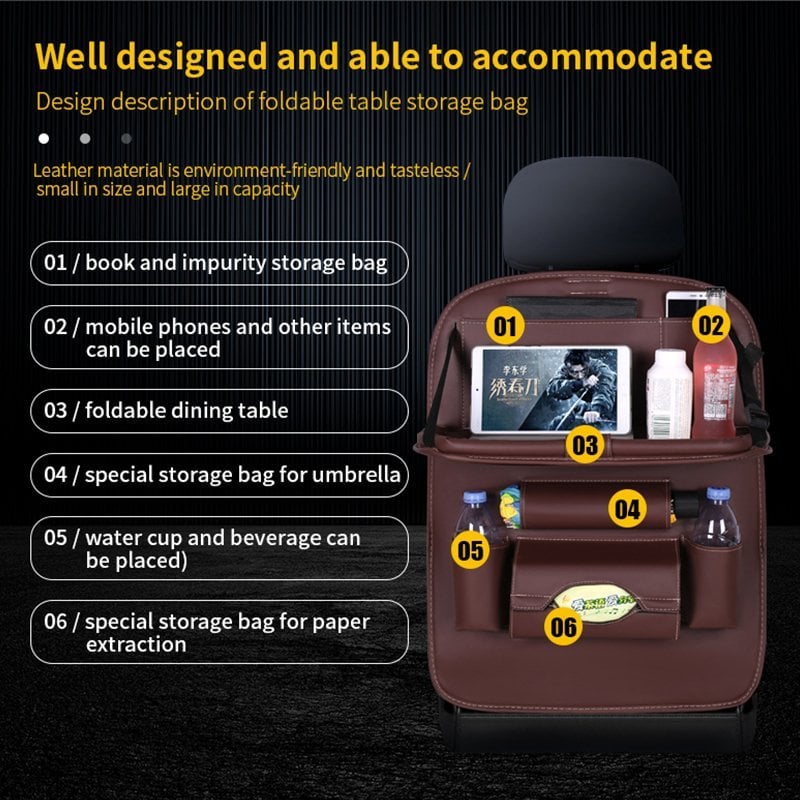 🥳2026 HOT SALE🥳💞50K+ SOLD!💥🚗Car Back Seat Leather Organizer Storage Bag with Foldable Table