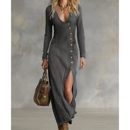 🔥Hot Sale Offers-Women's Long Sleeve V-Neck Maxi Dress