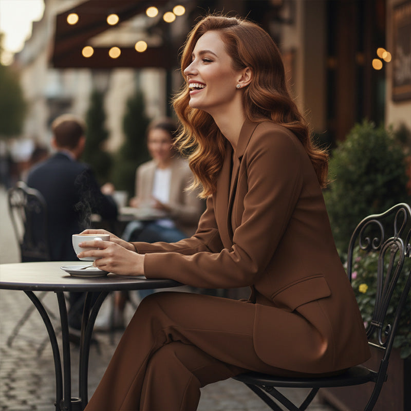 Women's Elegant Blazer and Wide-Leg Pants Set