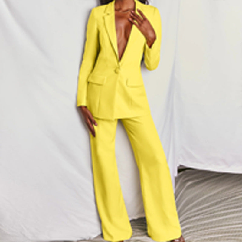 Women's Elegant Blazer and Wide-Leg Pants Set