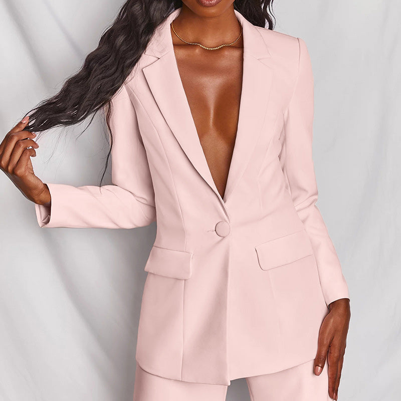 Women's Elegant Blazer and Wide-Leg Pants Set