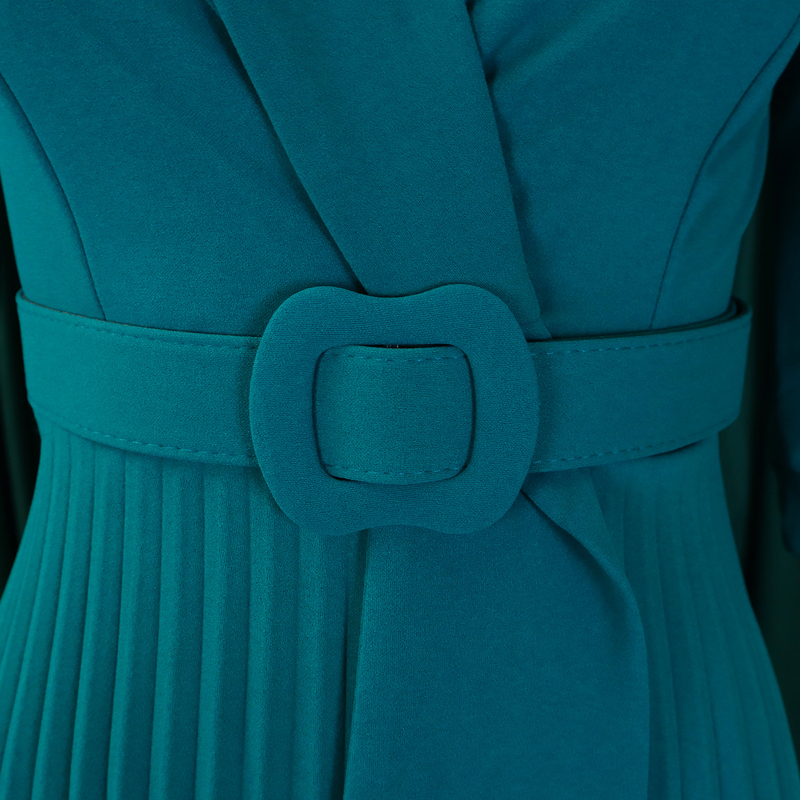 Elegant V-Neck Pleated Dress with Belt