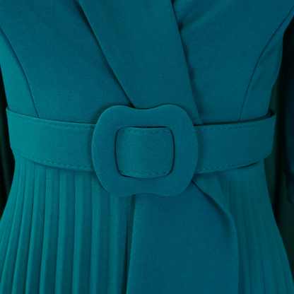 Elegant V-Neck Pleated Dress with Belt