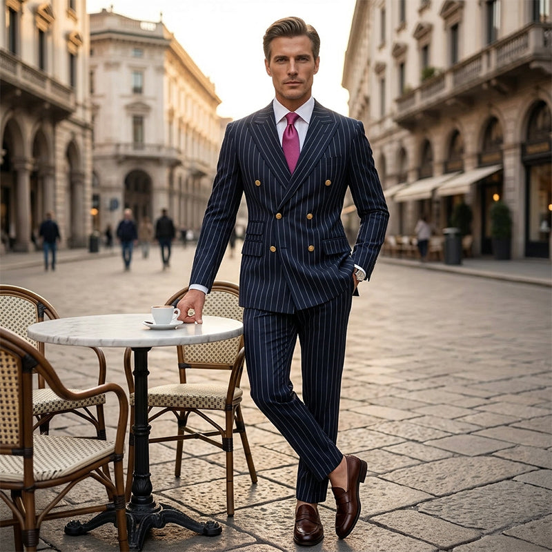 Men's Double-Breasted Pinstripe Suit Set