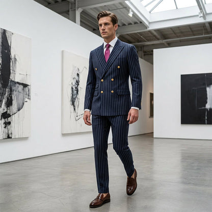 Men's Double-Breasted Pinstripe Suit Set