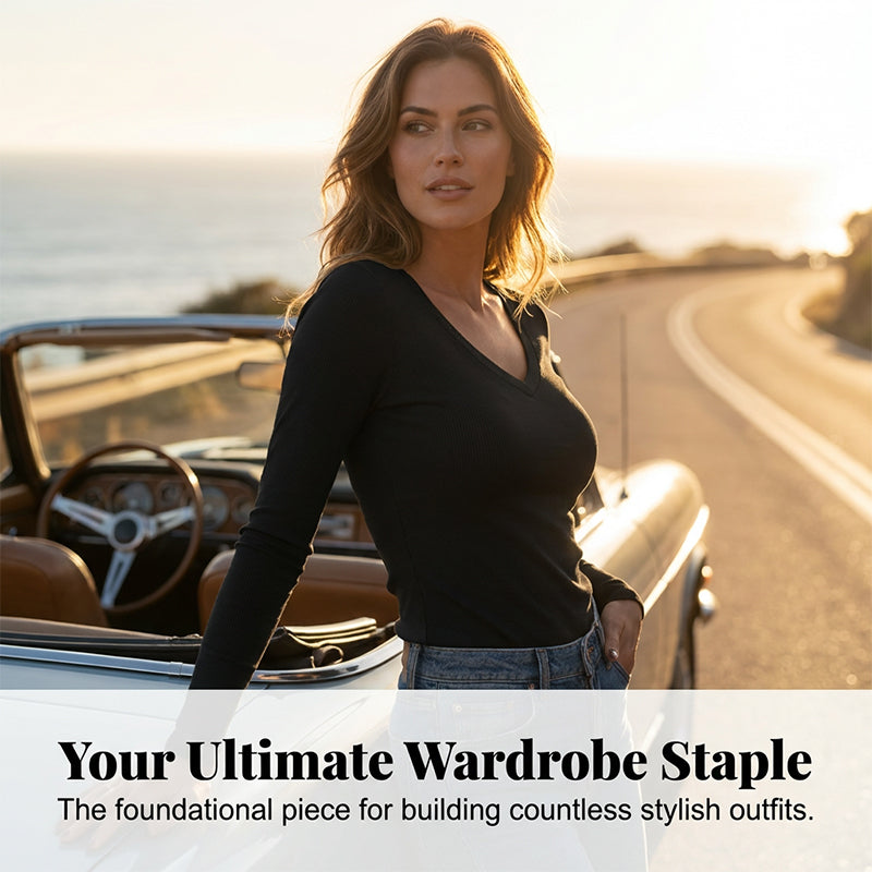 Slim Fit Basic V-Neck Tee for Women