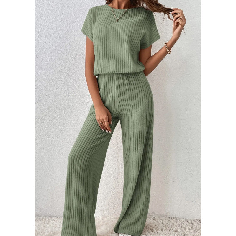 Women's Ribbed Knit Top & Wide-Leg Pants Set