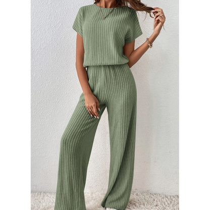 Women's Ribbed Knit Top & Wide-Leg Pants Set