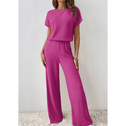 Women's Ribbed Knit Top & Wide-Leg Pants Set