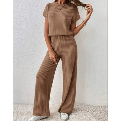 Women's Ribbed Knit Top & Wide-Leg Pants Set