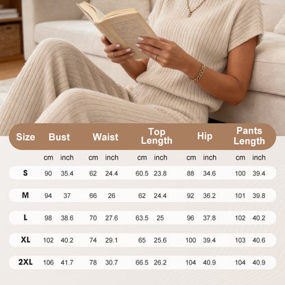 Women's Ribbed Knit Top & Wide-Leg Pants Set