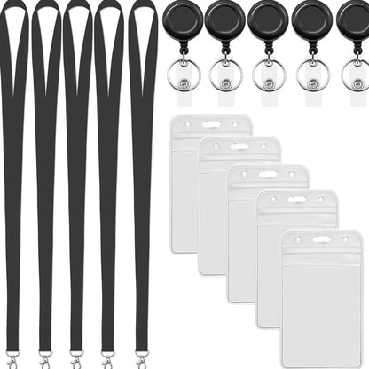 🌟Black Lanyard and Waterproof ID Badge Holder Set🎯 Well-Organized 🏅