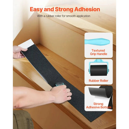 Non-slip stair tread tape with a strong adhesive backing – suitable for both indoor and outdoor use