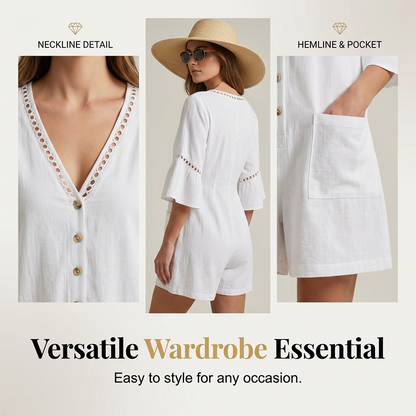 Women's Summer V-Neck Jumpsuit with Bell Sleeves