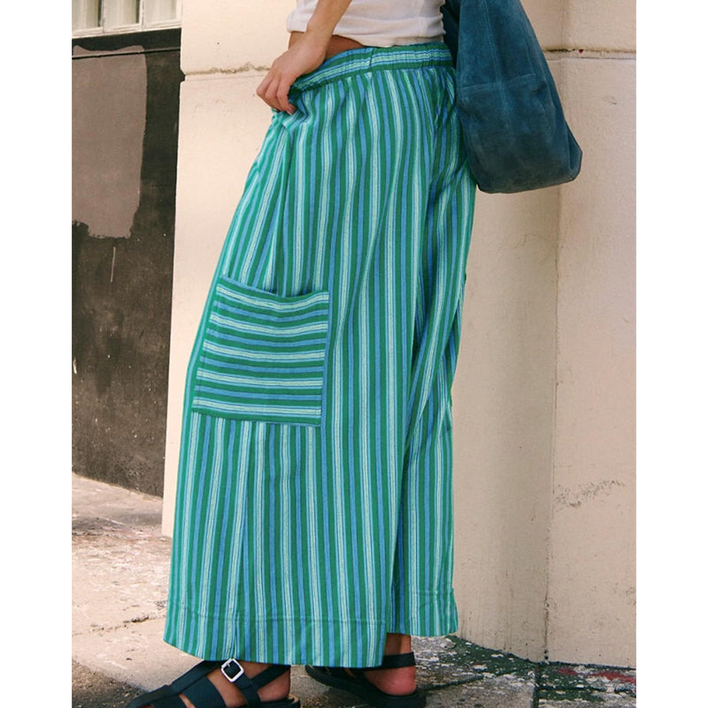 Women's Striped Wide-Leg Drawstring Pants