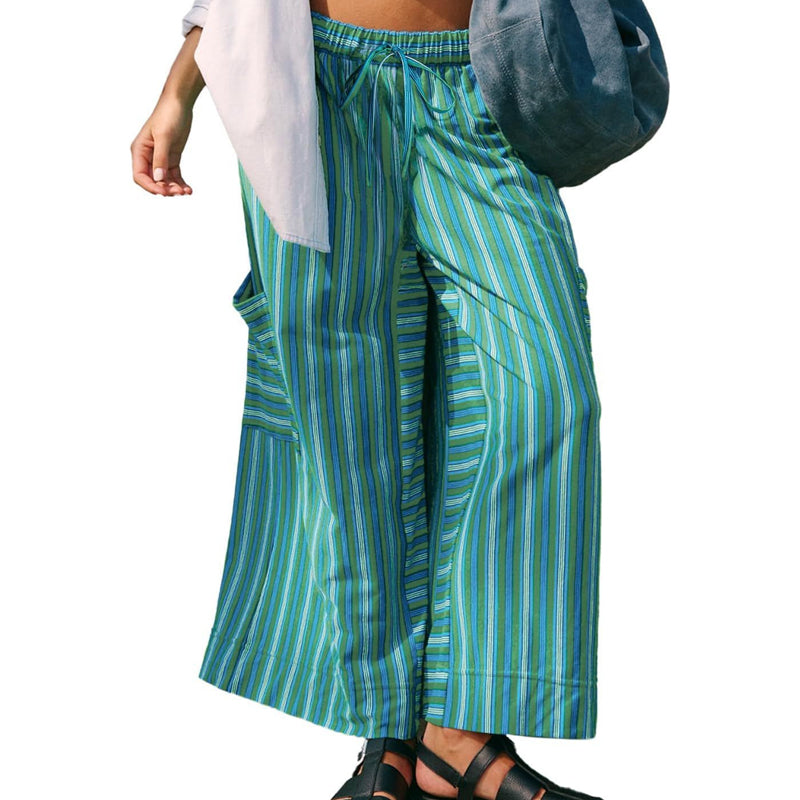 Women's Striped Wide-Leg Drawstring Pants