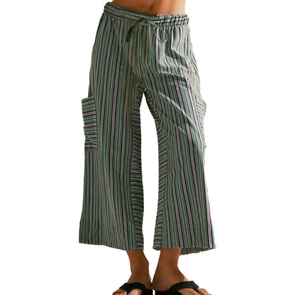 Women's Striped Wide-Leg Drawstring Pants