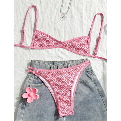 Boho Tile Print Backless Bikini Swimwear